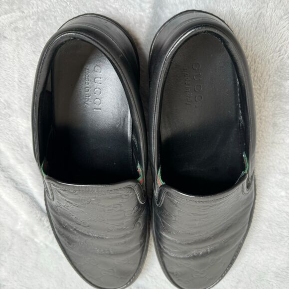 Gucci Sneakers Mens size 9 Black G/9.5 US/43 EUR GG Monogram Embossed Leather - Picture 7 of 10